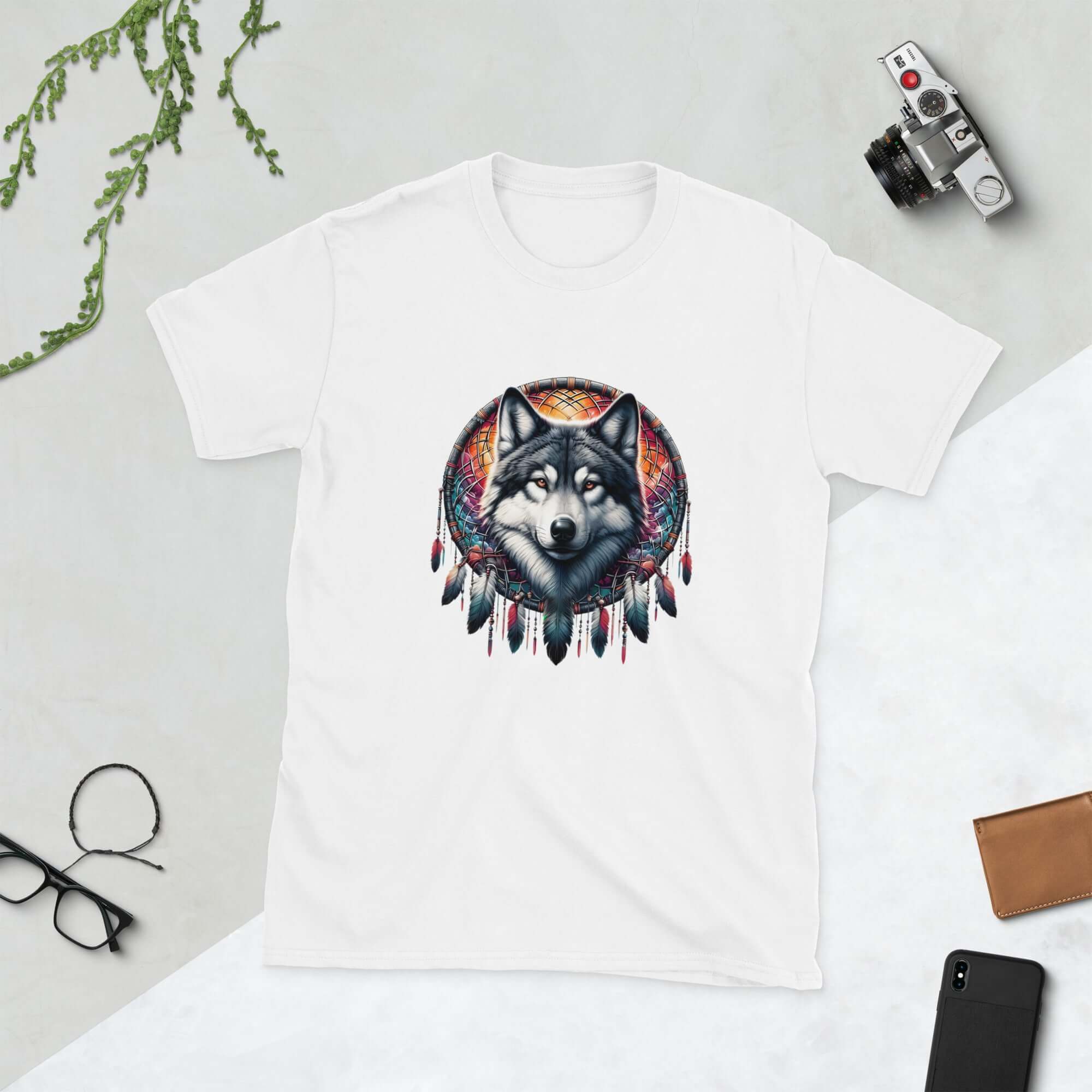 Dreamcatcher Wolf - Animal Art Apparel Short-Sleeve Unisex Mythology T-Shirt