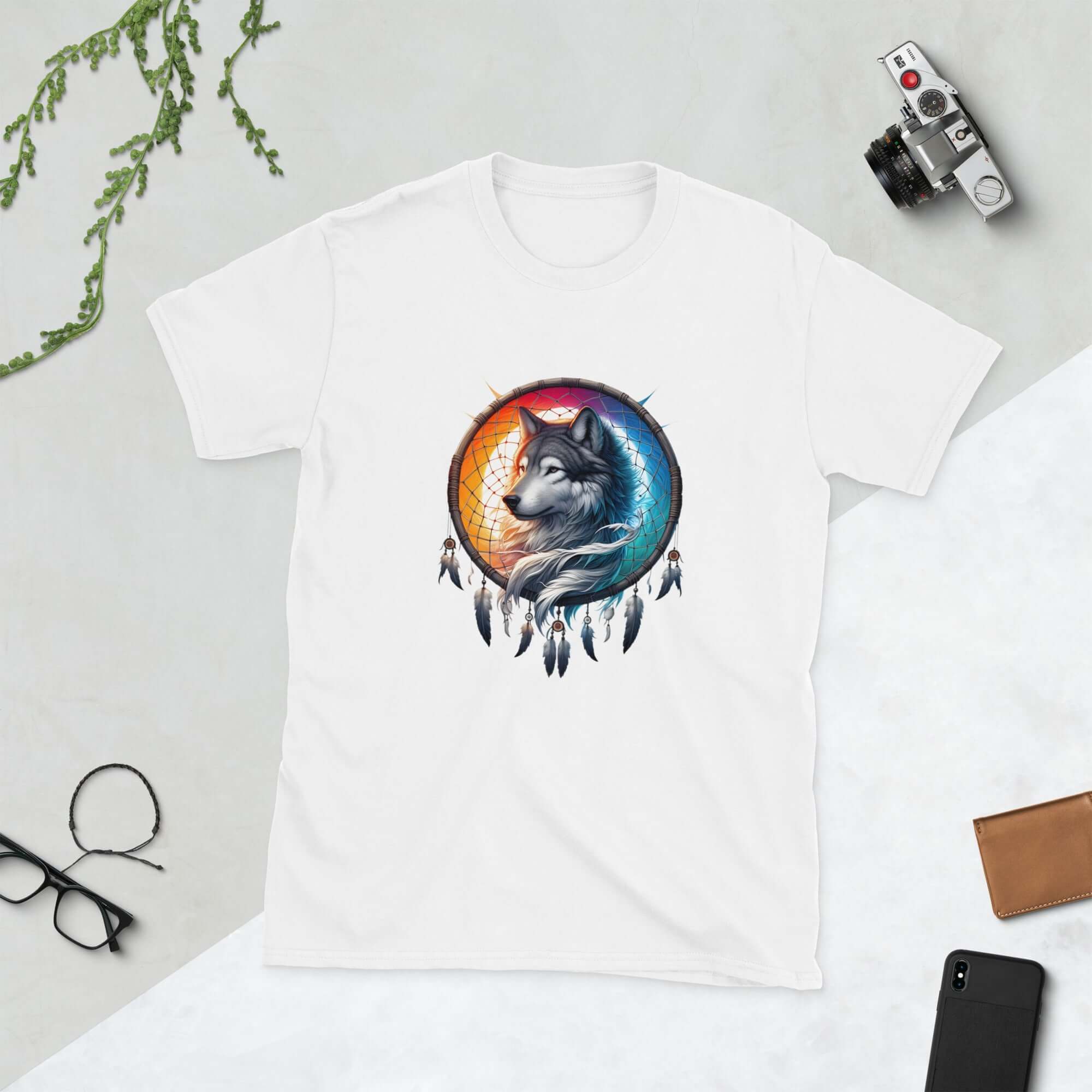 Dreamcatcher Wolf - Animal Art Apparel Short-Sleeve Unisex Mythology T-Shirt