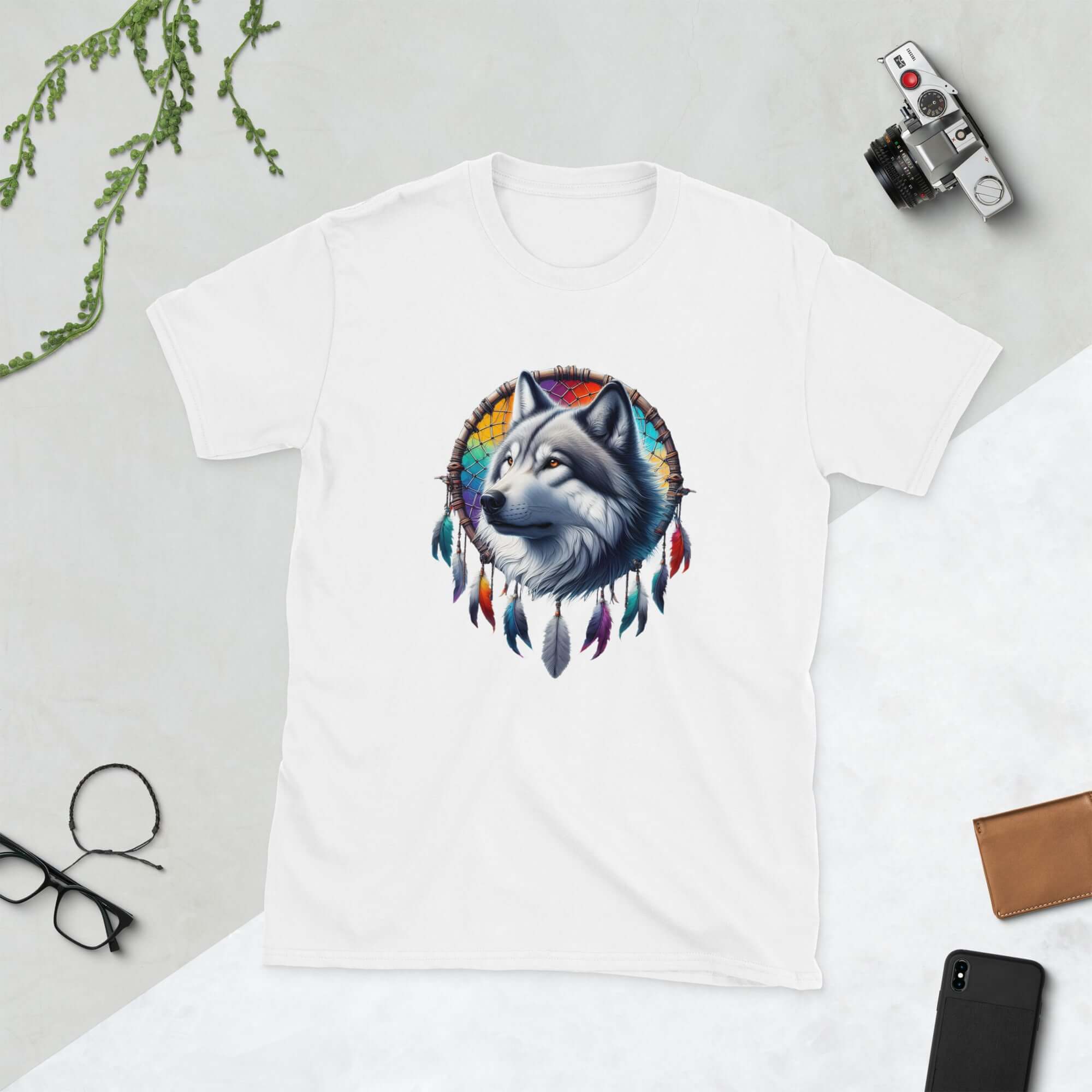 Dreamcatcher Wolf - Animal Art Apparel Short-Sleeve Unisex Mythology T-Shirt