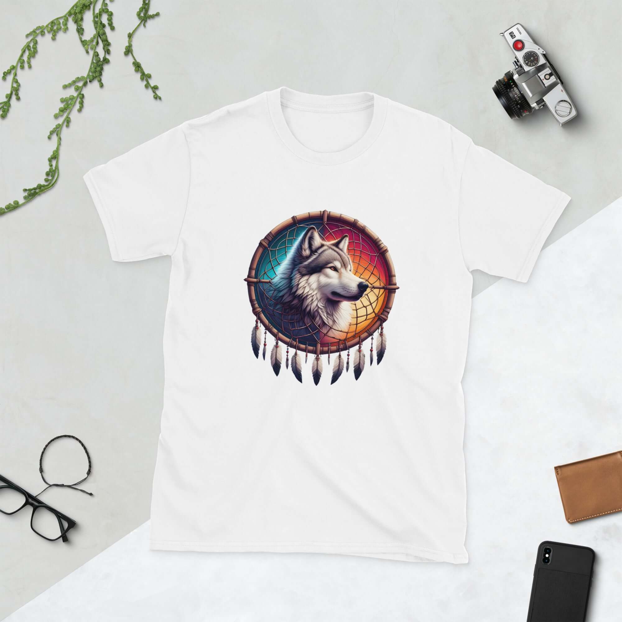 Dreamcatcher Wolf - Animal Art Apparel Short-Sleeve Unisex Mythology T-Shirt