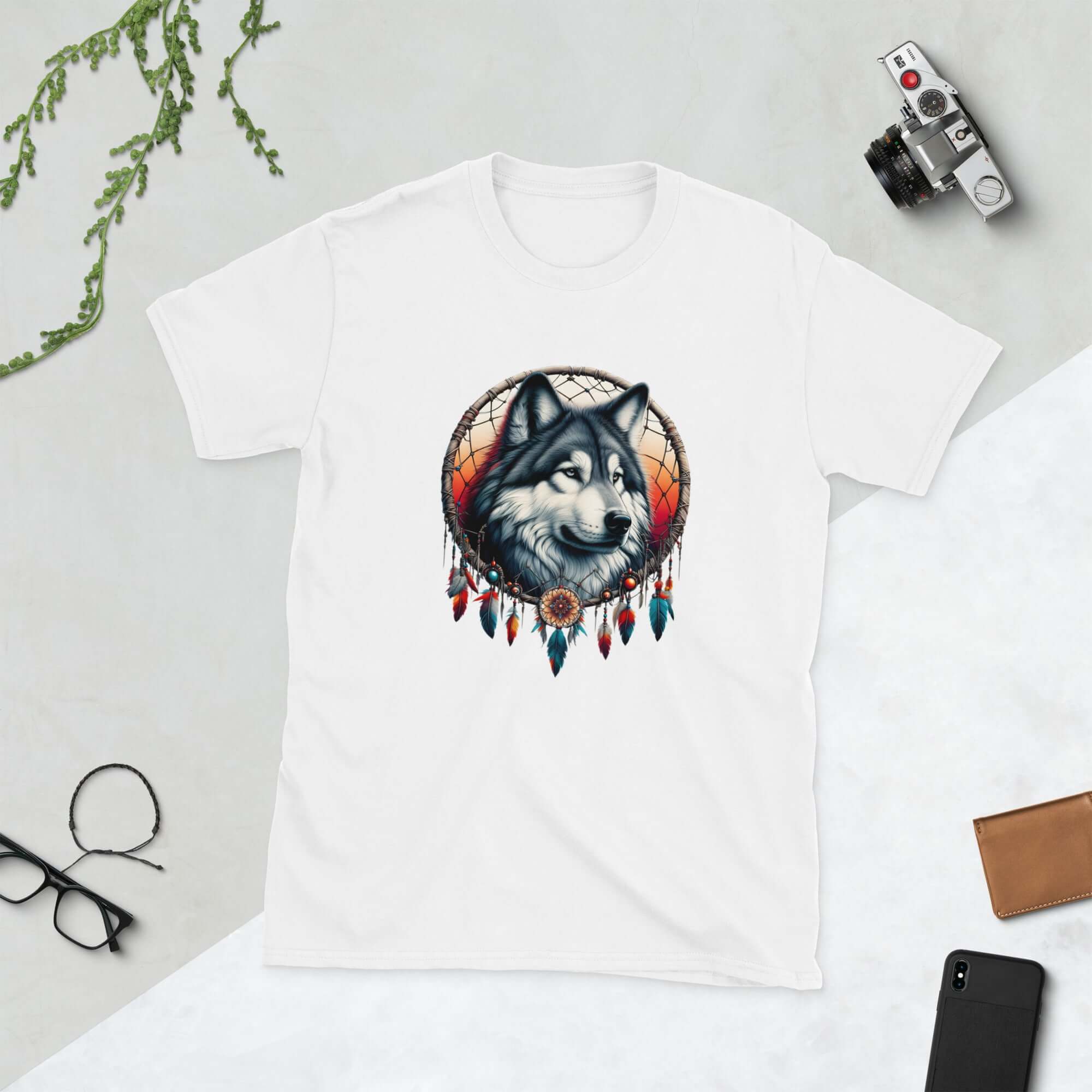 Dreamcatcher Wolf - Animal Art Apparel Short-Sleeve Unisex Mythology T-Shirt