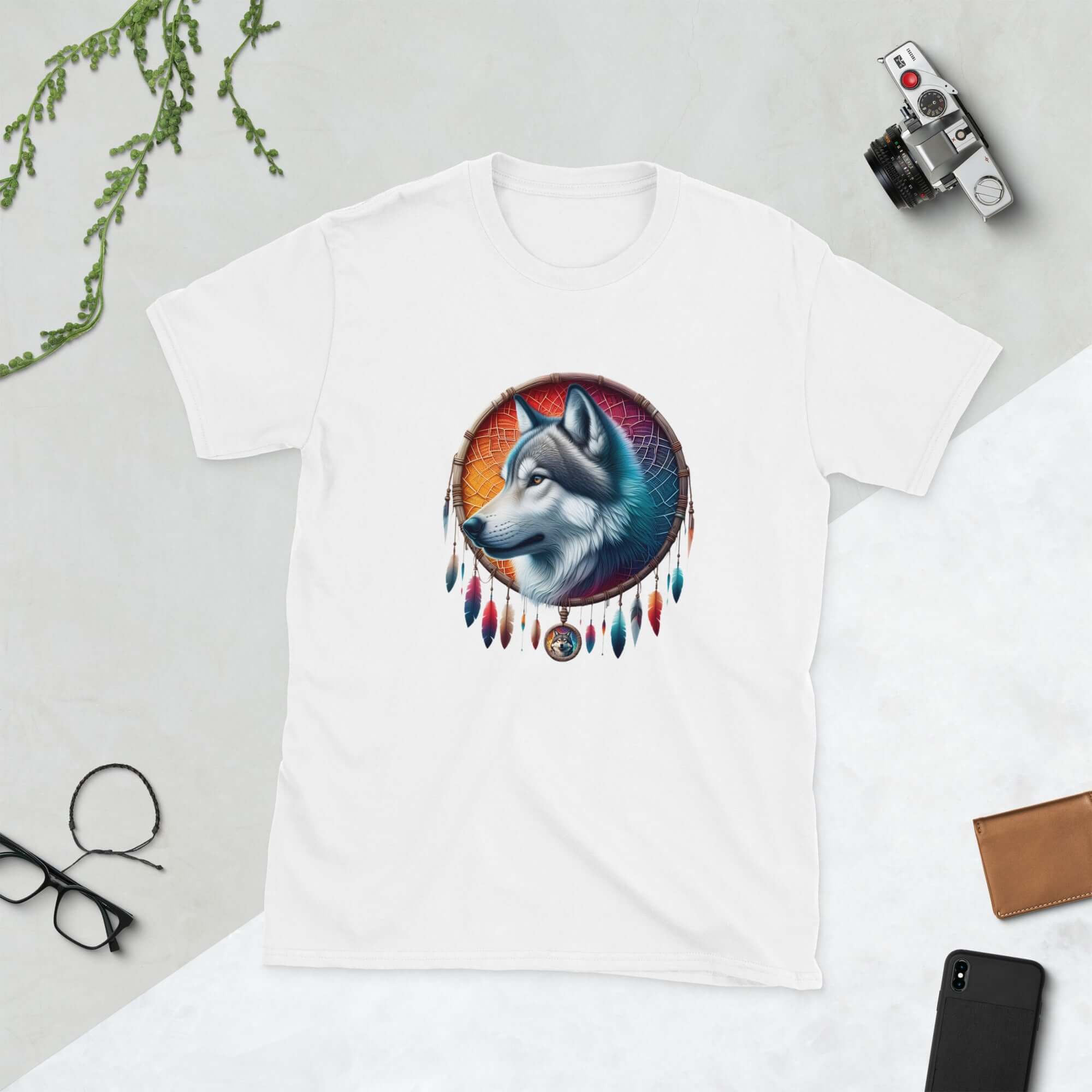 Dreamcatcher Wolf - Animal Art Apparel Short-Sleeve Unisex Mythology T-Shirt
