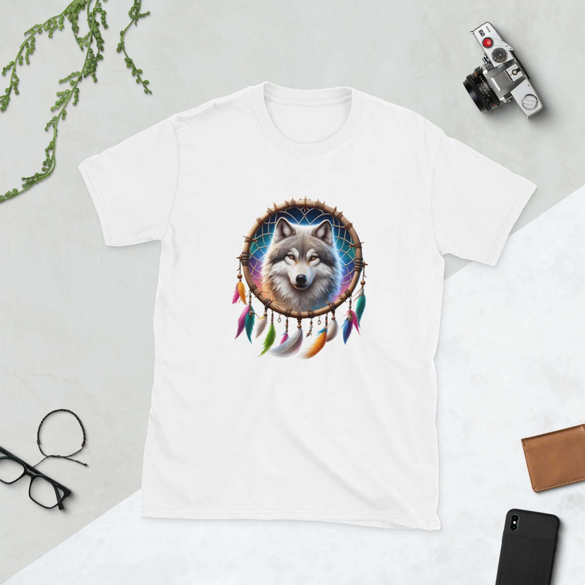 Dreamcatcher Wolf - Animal Art Apparel Short-Sleeve Unisex Mythology T-Shirt