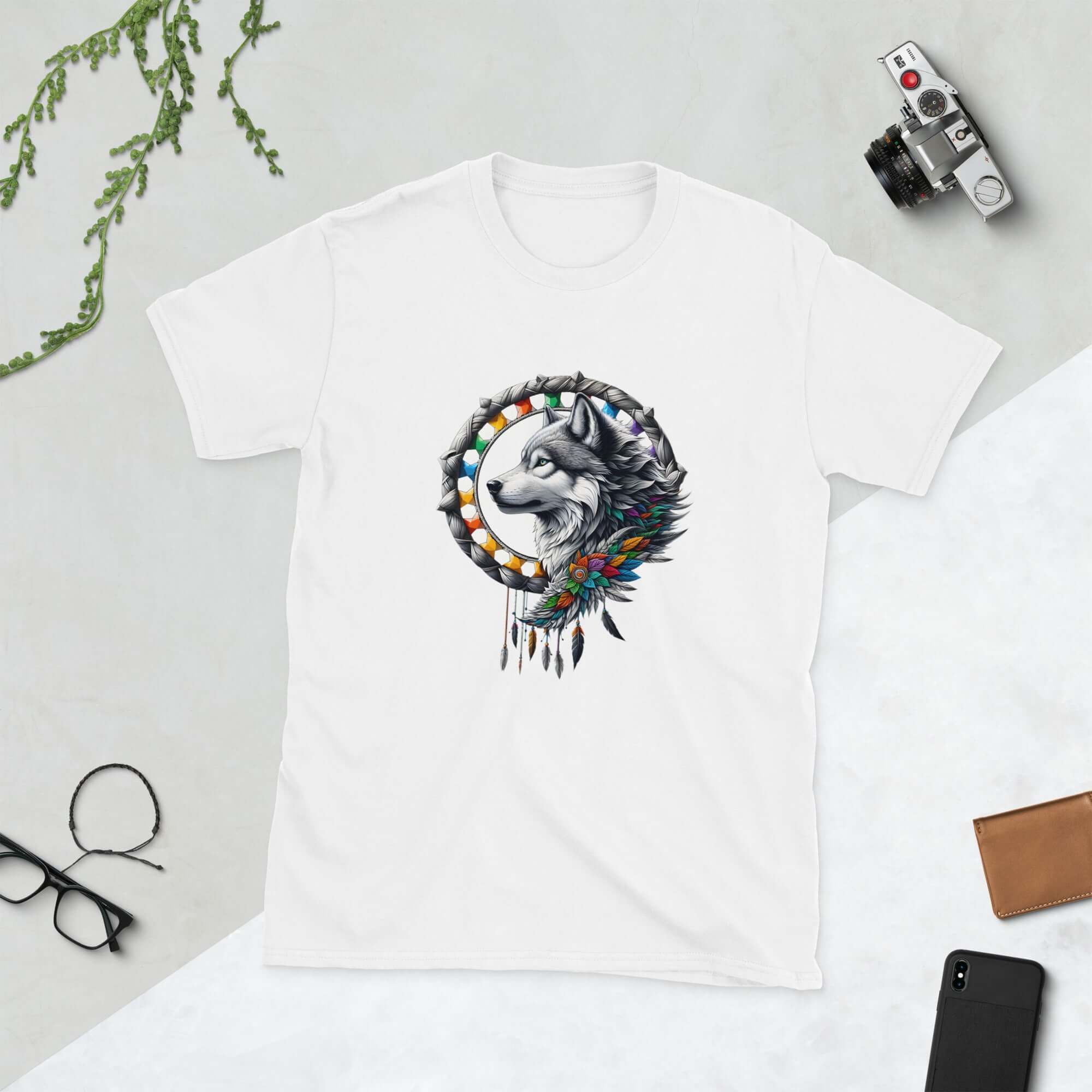 Dreamcatcher Wolf - Animal Art Apparel Short-Sleeve Unisex Mythology T-Shirt